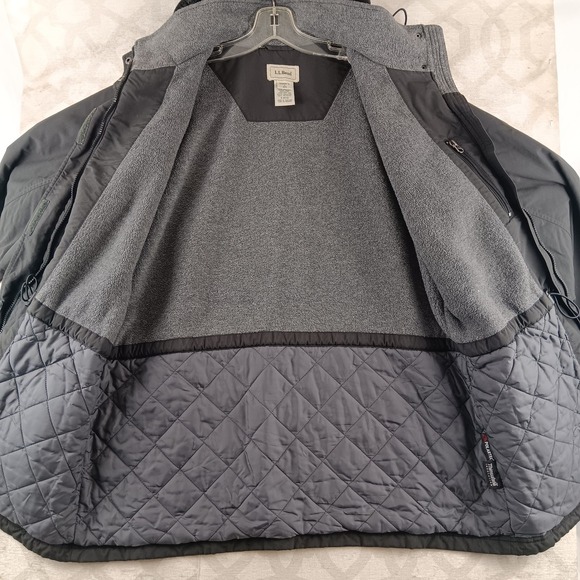 LL Bean Womens Hooded Parka Jacket Black Thinsulate Polartec Fleece Lined Size L - Picture 8 of 9